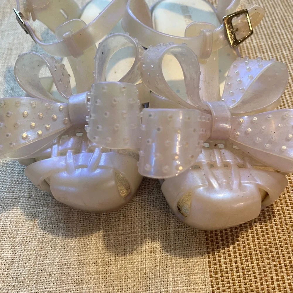 Mini Melissa Aranha Pearlescent Pink Jelly Bow Sandals Girls Size 11 EU 28 29